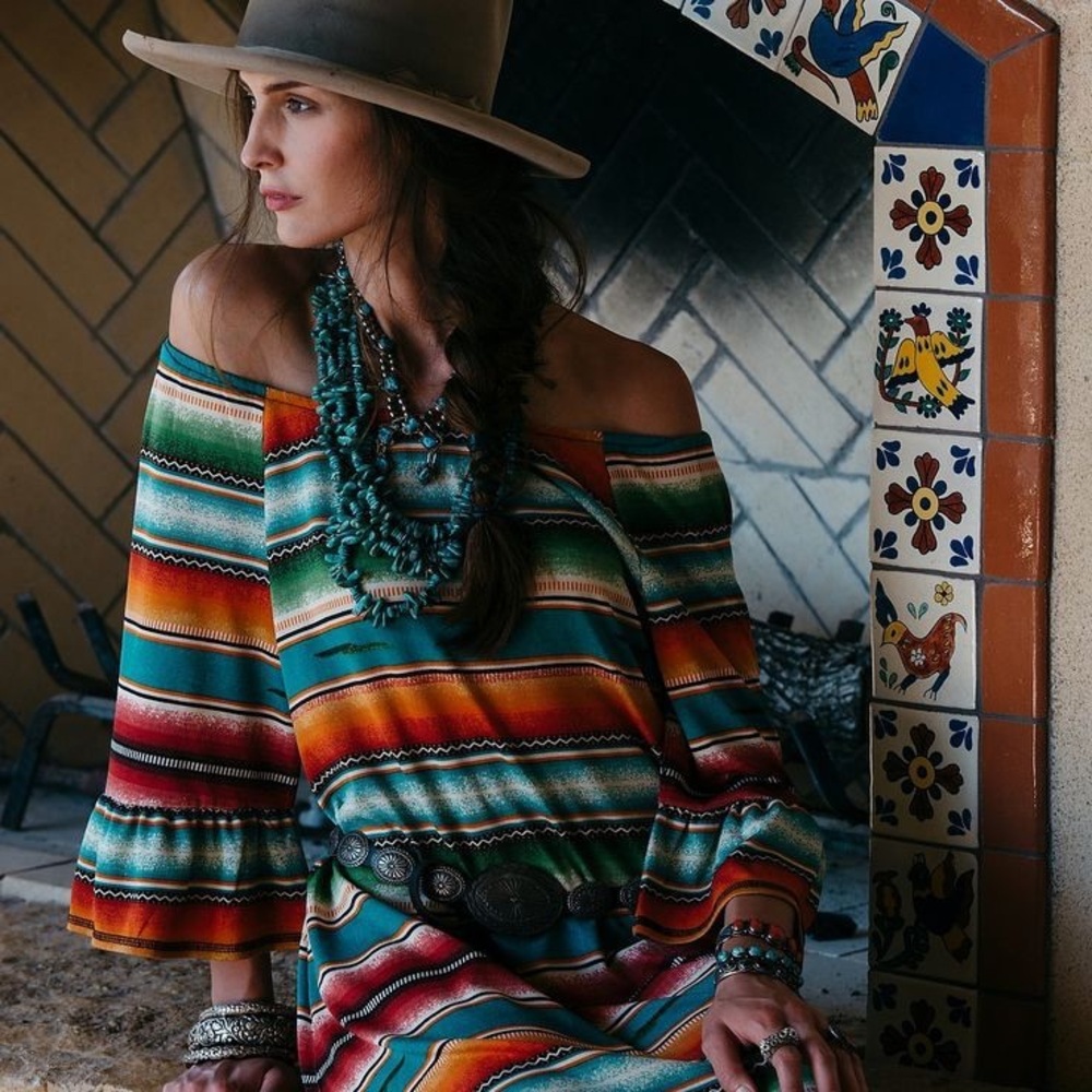 Double D Ranch Western Aztec Stripe 3/4 Length Sleeve Blouse XL